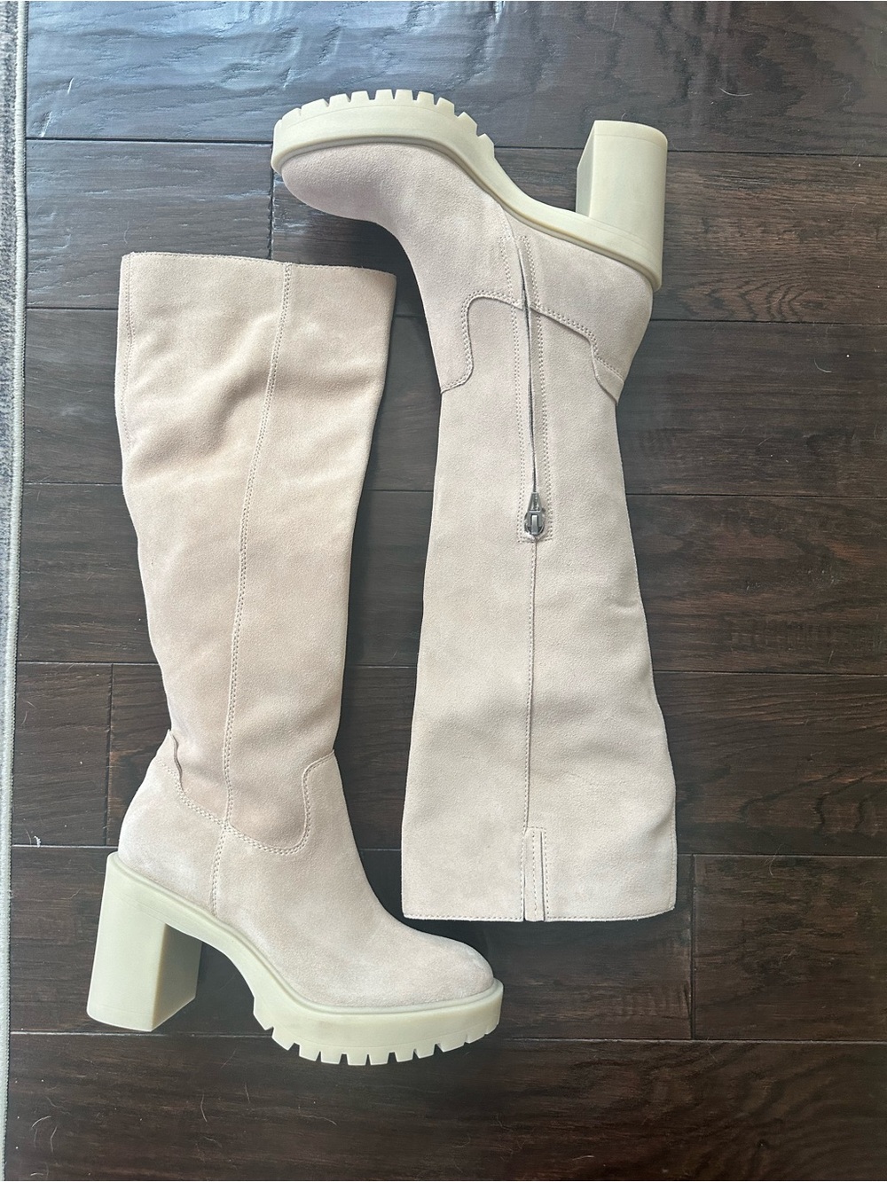 Dolce Vita Cream Suede Over-the-Knee Block Heel Boots